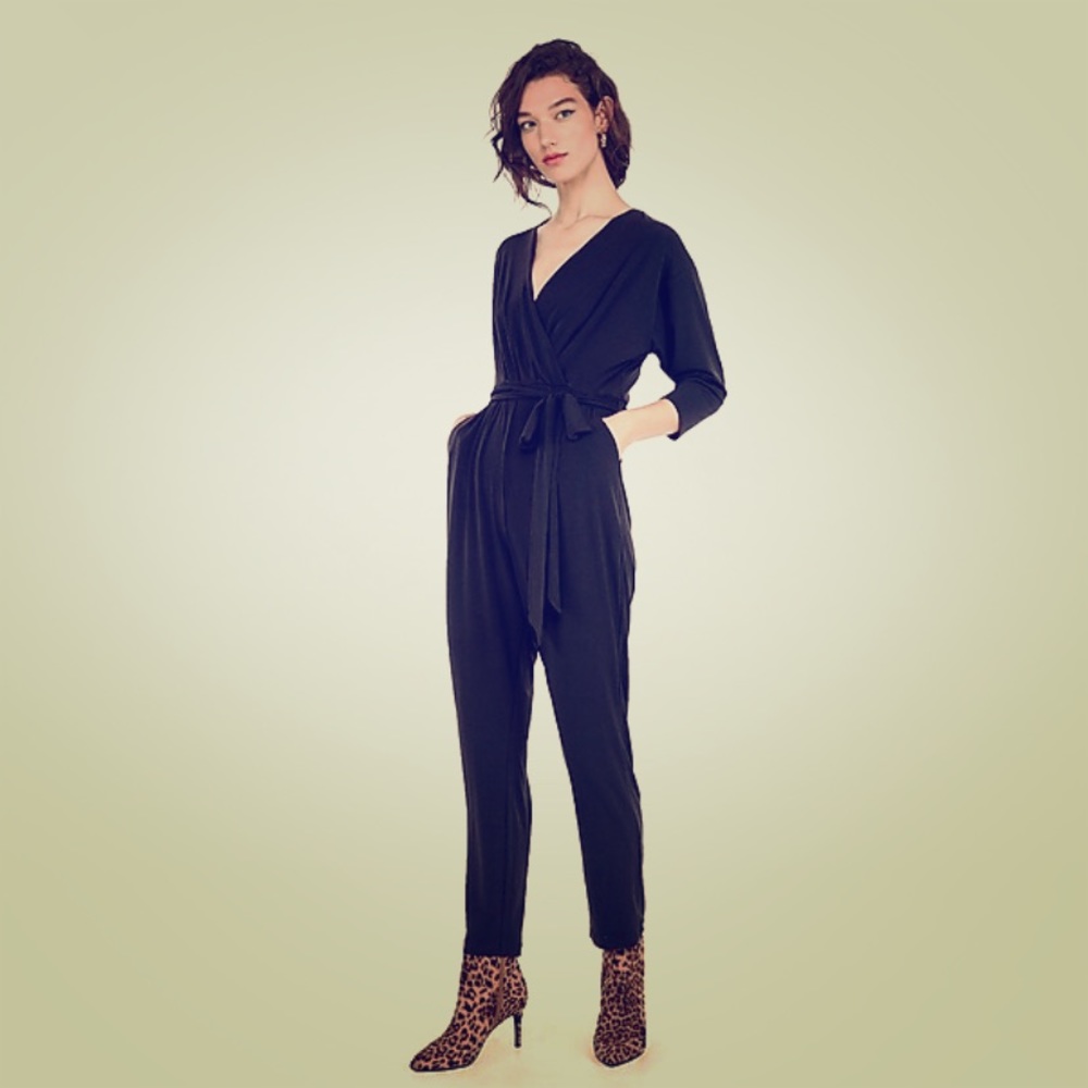 Express 3/4 sleeve surplice jumpsuit